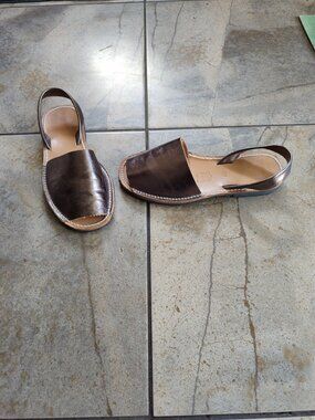 Genuine Leather Metallic Bronze Avarcas Sandals  Made in Spain